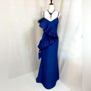 Badgley Mischka Women’s Pleated Swirl Blue Gown Size 10